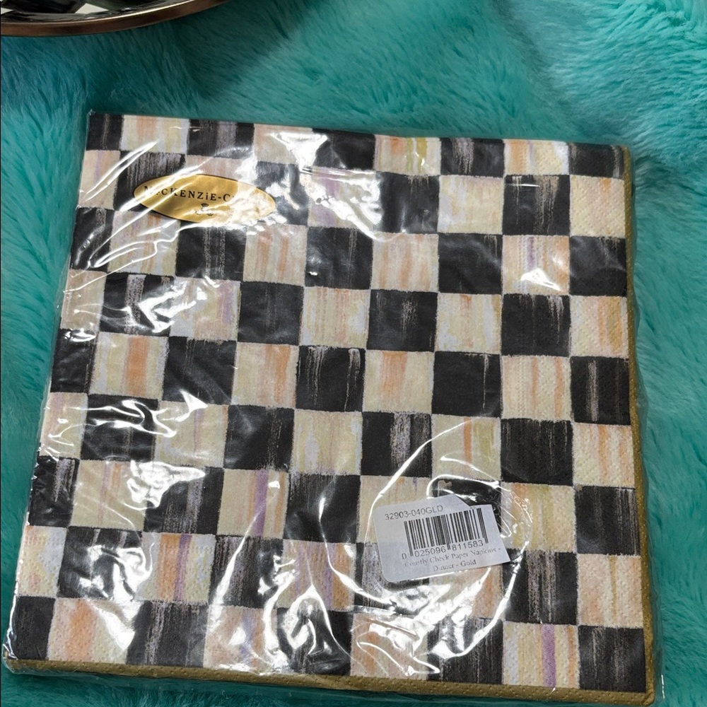 MacKenzie-Childs Napkins with Black, Cream, and + flower napkina